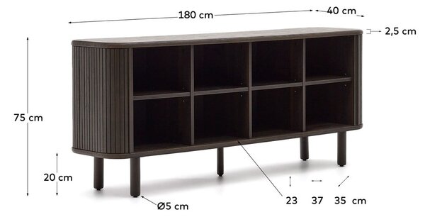 Tmavě hnědá nízká komoda v dekoru jasanu s posuvnými dveřmi 180x75 cm Mailen – Kave Home