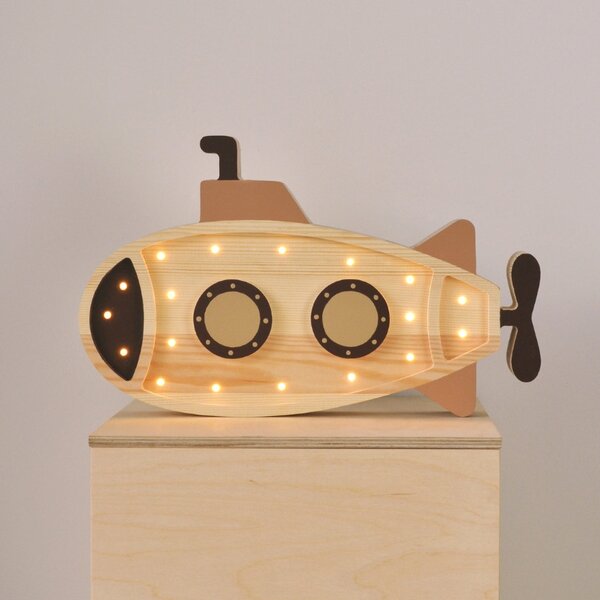 Peekaboo Barevná dřevěná dětská LED lampa Ponorka II. 40 cm