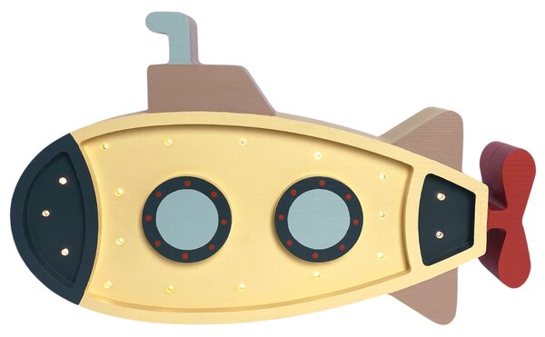 Peekaboo Žlutá dřevěná dětská LED lampa Ponorka 40 cm