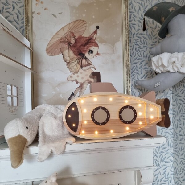 Peekaboo Barevná dřevěná dětská LED lampa Ponorka II. 40 cm