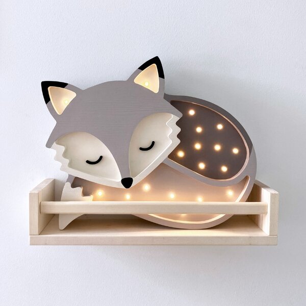 Peekaboo Šedá dřevěná dětská LED lampa Liška 36 cm