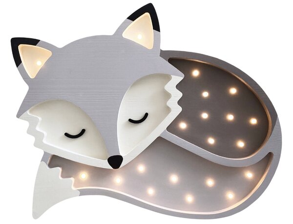 Peekaboo Šedá dřevěná dětská LED lampa Liška 36 cm