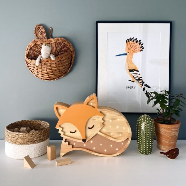 Peekaboo Oranžová dřevěná dětská LED lampa Liška 36 cm