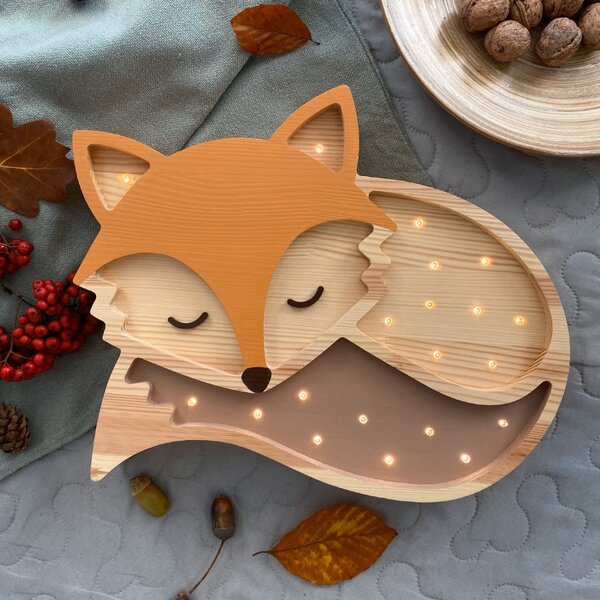 Peekaboo Oranžová dřevěná dětská LED lampa Liška 36 cm