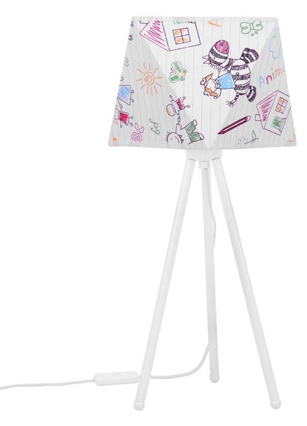 Dětská stolní lampa DIAMOND, 1x bílé textilní stínítko se vzorem