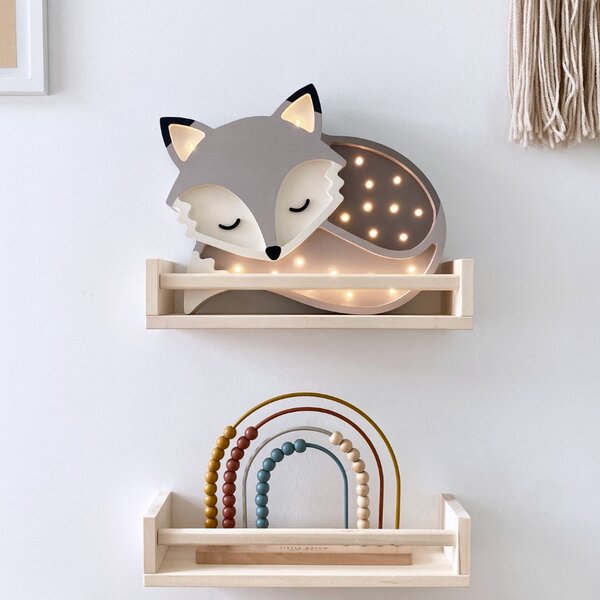 Peekaboo Šedá dřevěná dětská LED lampa Liška 36 cm