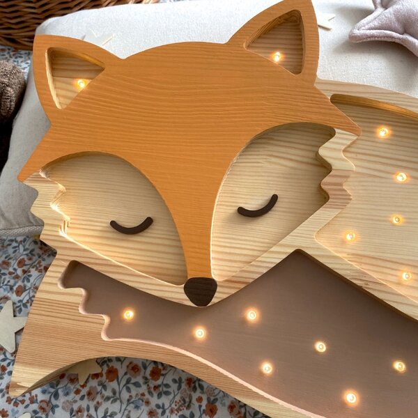 Peekaboo Oranžová dřevěná dětská LED lampa Liška 36 cm