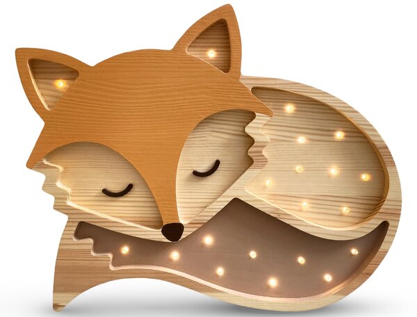 Peekaboo Oranžová borovicová dětská LED lampa Liška 36 cm