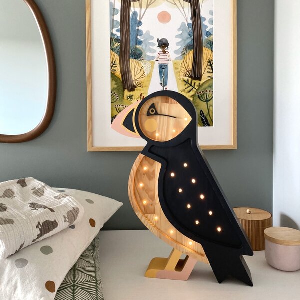 Peekaboo Černo-béžová dřevěná dětská LED lampa Papuchalk 37,5 cm