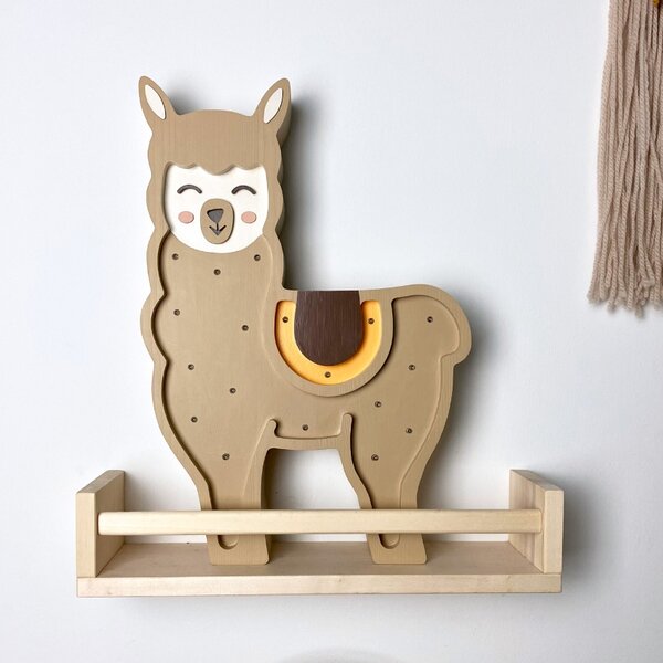 Peekaboo Béžová dřevěná dětská LED lampa Lama 41,5 cm