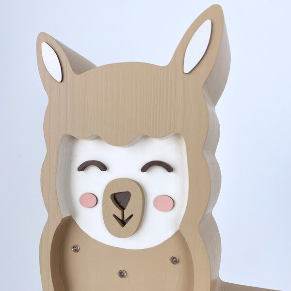 Peekaboo Béžová dřevěná dětská LED lampa Lama 41,5 cm