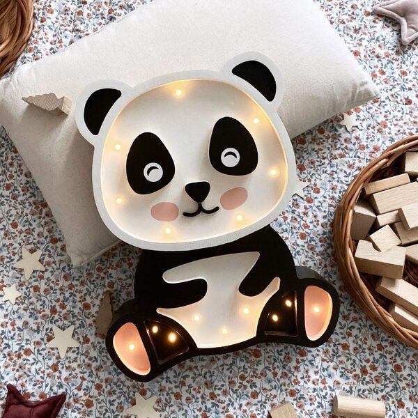 Peekaboo Černobílá dřevěná dětská LED lampa Panda 36 cm