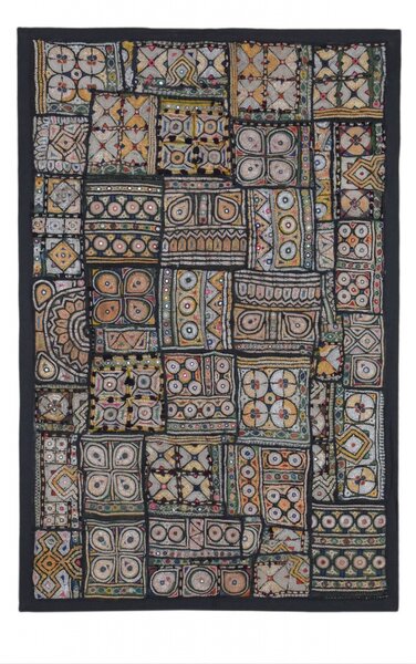 Unikátní tapiserie z Rajastanu, barevná, ruční vyšívání, 143x94cm (0B)