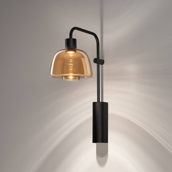 Bover LED nástěnné světlo Drep A/04, jantarová, sklo, černá, 2 700 K, Černá, Obývací pokoj / jídelna, Hliník, Design