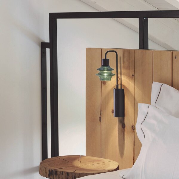 Bover LED nástěnné světlo Drop A/02, zelené, sklo, 2 700 K, Černá, Chodba, Hliník, Design