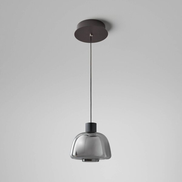 Bover Závěsné světlo LED Drep S/01, kouřově šedé, sklo, 2 700 K, Hliník / šedá / zinek, Obývací pokoj / jídelna, Sklo, Design