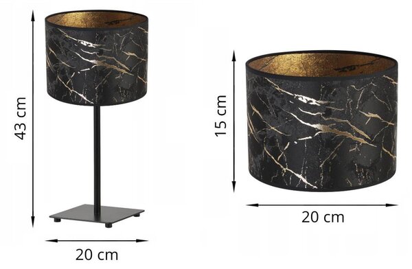 Stolní lampa Werona 3, 1x černé textilní stínítko se vzorem, (výběr ze 4 barev konstrukce), g