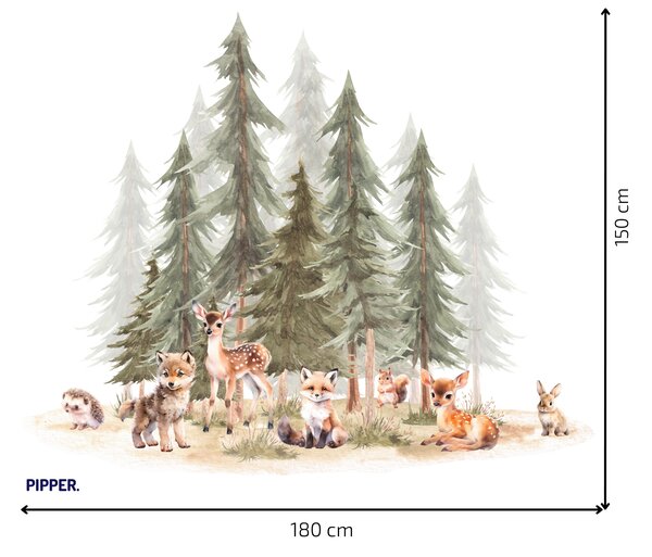 PIPPER. Textilní samolepka na zeď "Les se zvířátky 3" Velikost: 72x60cm