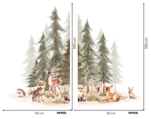 PIPPER. Textilní samolepka na zeď "Les se zvířátky 3" Velikost: 72x60cm