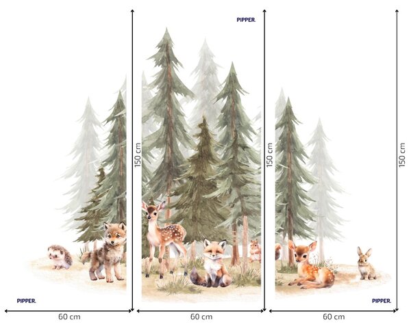 PIPPER. Textilní samolepka na zeď "Les se zvířátky 3" Velikost: 72x60cm