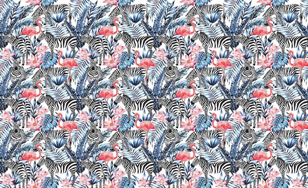 Fototapeta - Mozaika - zebra a plameňák (152,5x104 cm)