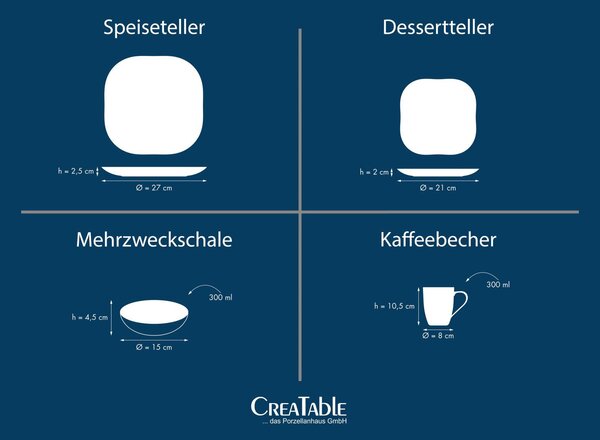 KOMBINOVANÁ SOUPRAVA, 16dílné, kamenina Creatable - Online Only nádobí, Online Only