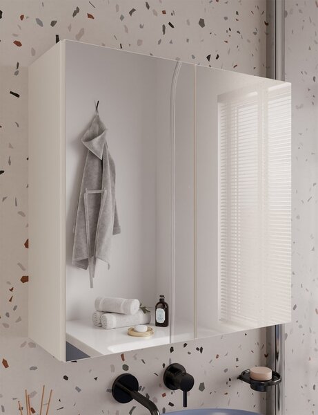 TP Living Závěsná koupelnová skříňka se zrcadlem POLA 2DL kašmírová