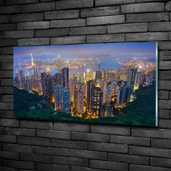Moderní skleněný obraz z fotografie Noční Hongkong osh-106686696