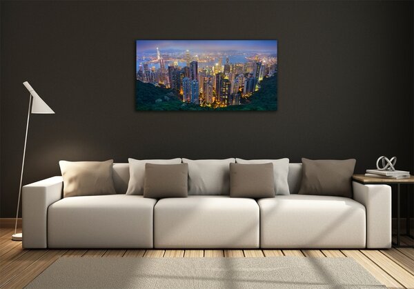 Moderní skleněný obraz z fotografie Noční Hongkong osh-106686696