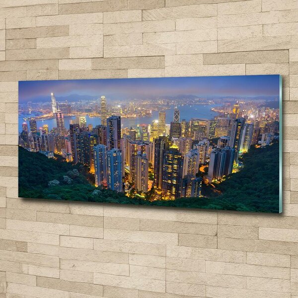 Moderní skleněný obraz z fotografie Noční Hongkong osh-106686696