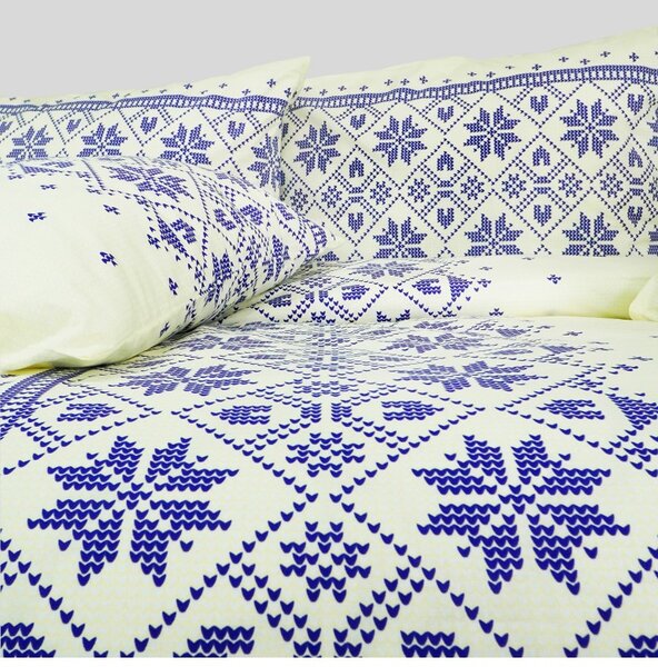 Povlečení bavlněné Etno krémovo-modré EMI, Standardní set jednolůžko obsahuje 1x 140x200 + 1x 70x90