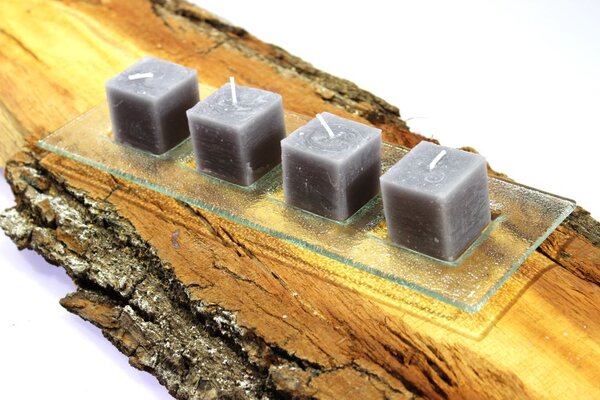 BDK-GLASS Skleněný čirý svícen obdélníkový na 4 svíčky
