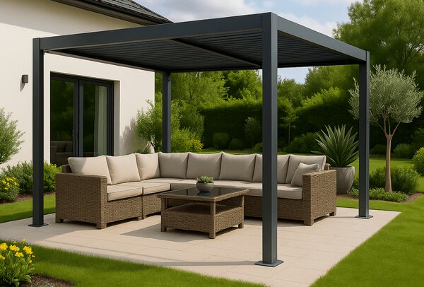 Hliníková bioklimatická pergola s lamelami BestBerg BBP-9G / 3 x 3 m / šedá