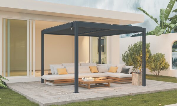 Hliníková bioklimatická pergola s lamelami BestBerg BBP-9G / 3 x 3 m / šedá