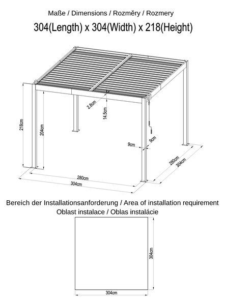 Hliníková bioklimatická pergola s lamelami BestBerg BBP-9G / 3 x 3 m / šedá