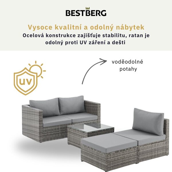 2dílná zahradní ratanová rohová souprava BestBerg Newport BBRF-1148G / šedá