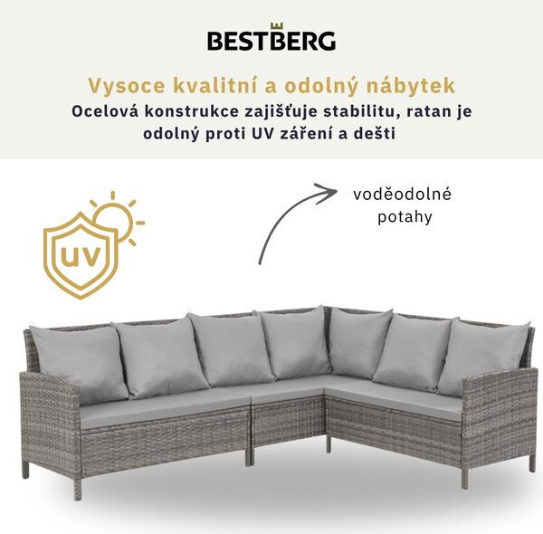 4dílná zahradní ratanová rohová souprava BestBerg BBRF-1092B / černá/šedá