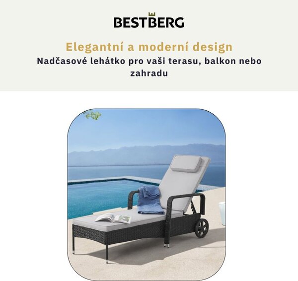 Polohovatelné ratanové lehátko BestBerg BBRF-1142BL / černá/šedá