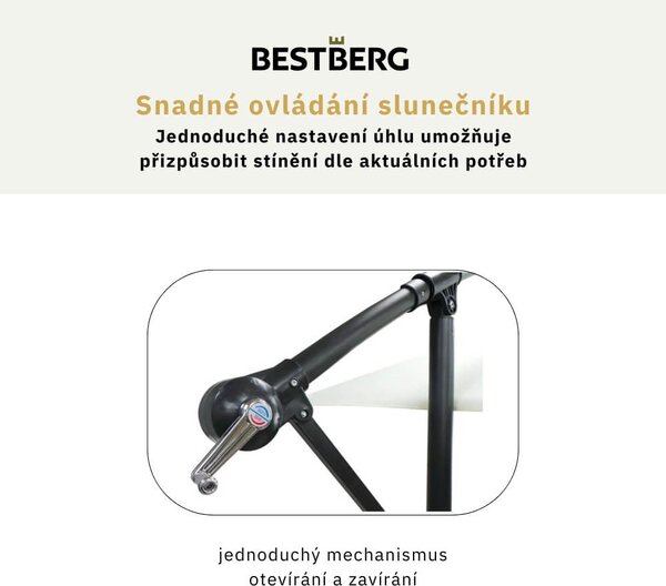 Závěsný slunečník s LED solárním osvětlením BestBerg BBHU-12 / 300 cm / zelená