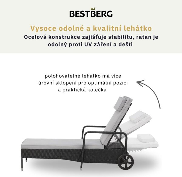 Polohovatelné ratanové lehátko BestBerg BBRF-1142BL / černá/šedá