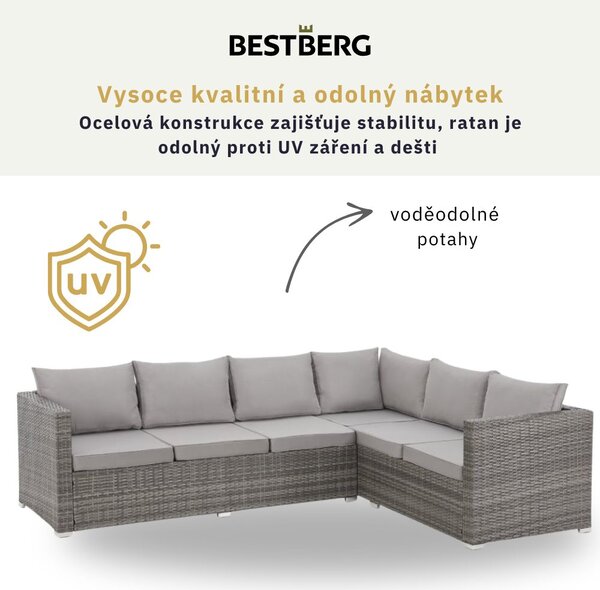 4dílná zahradní ratanová rohová souprava BestBerg BBRF-1098G / šedá