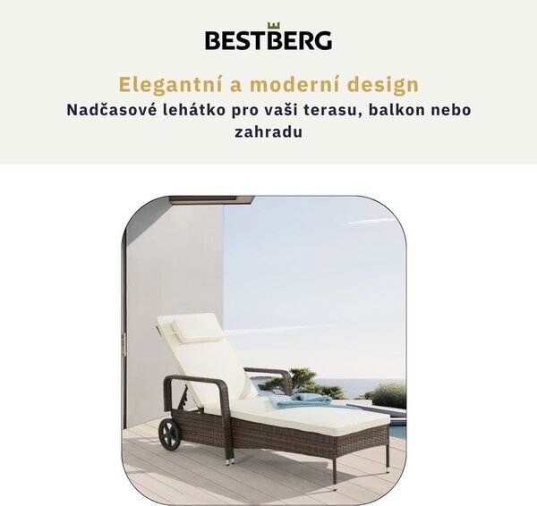 Polohovatelné ratanové lehátko BestBerg BBRF-1142BR / hnědá/krémová