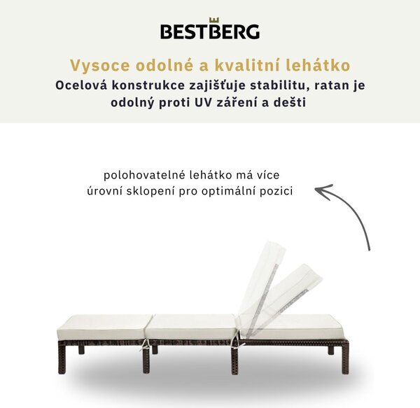 Polohovatelné ratanové lehátko BestBerg BBRF-1140BR / hnědá/krémová