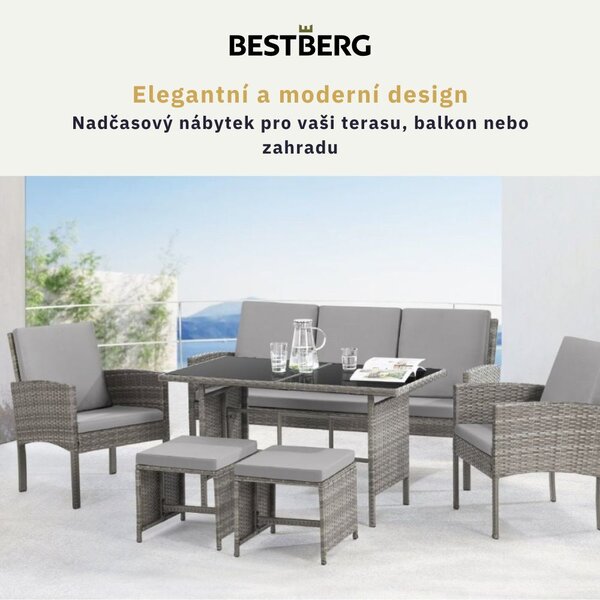 6dílná sada zahradního ratanového nábytku BestBerg Denver BBRF-1029G / šedá