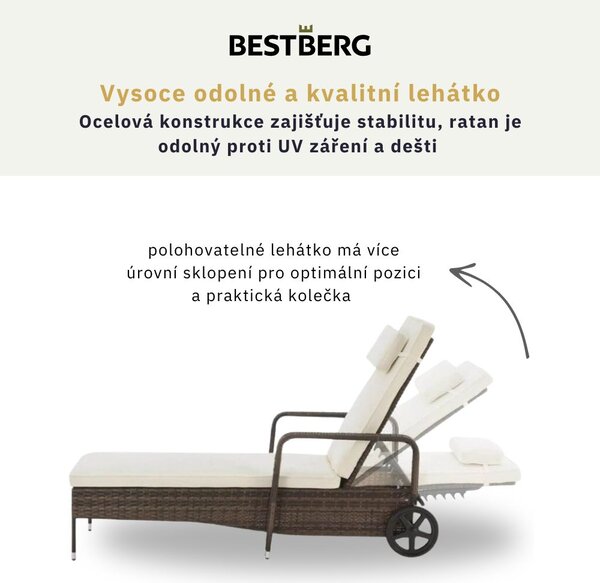 Polohovatelné ratanové lehátko BestBerg BBRF-1142BR / hnědá/krémová