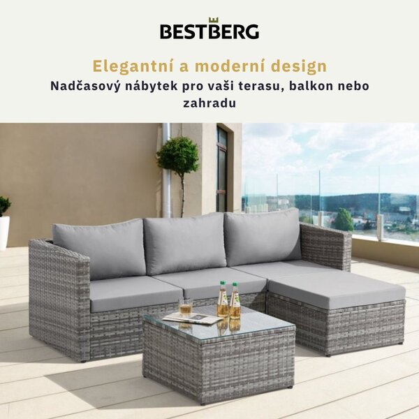 2dílná zahradní ratanová rohová souprava BestBerg Newport BBRF-1148G / šedá
