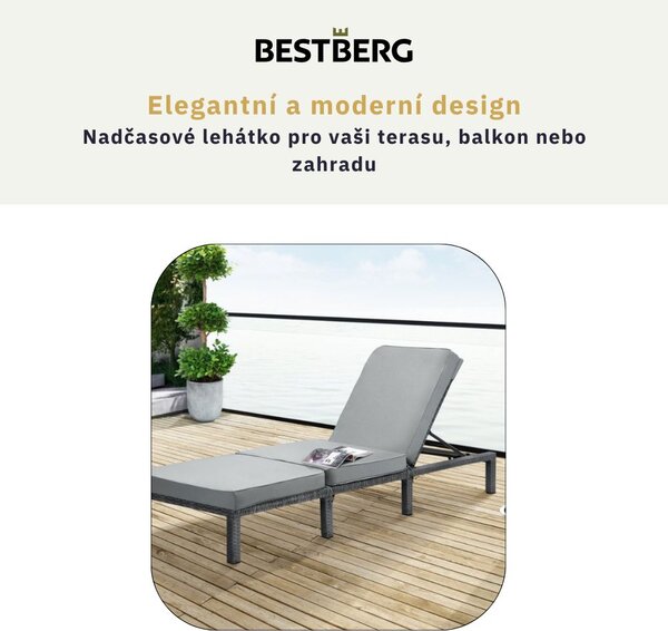 Polohovatelné ratanové lehátko BestBerg BBRF-1140BL / černá/šedá