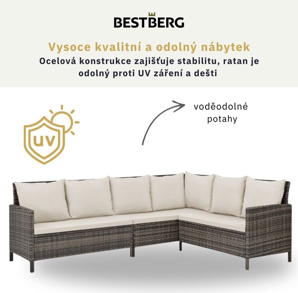 2dílná zahradní ratanová rohová souprava BestBerg BBRF-1092BR / hnědá/krémová