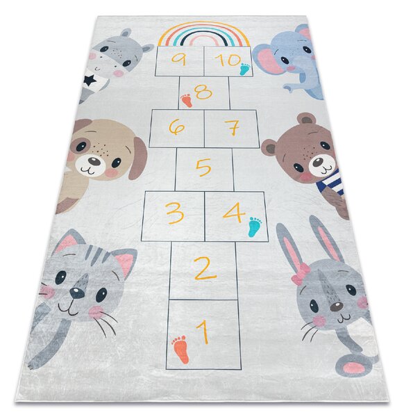Makro Abra Dětský kusový koberec vhodný k praní BAMBINO 43092 Skákací Panák Zvířátka šedý žlutý Rozměr: 80x150 cm