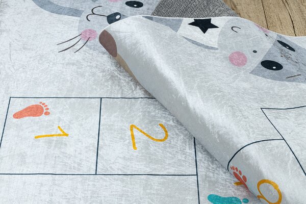 Makro Abra Dětský kusový koberec vhodný k praní BAMBINO 43092 Skákací Panák Zvířátka šedý žlutý Rozměr: 80x150 cm